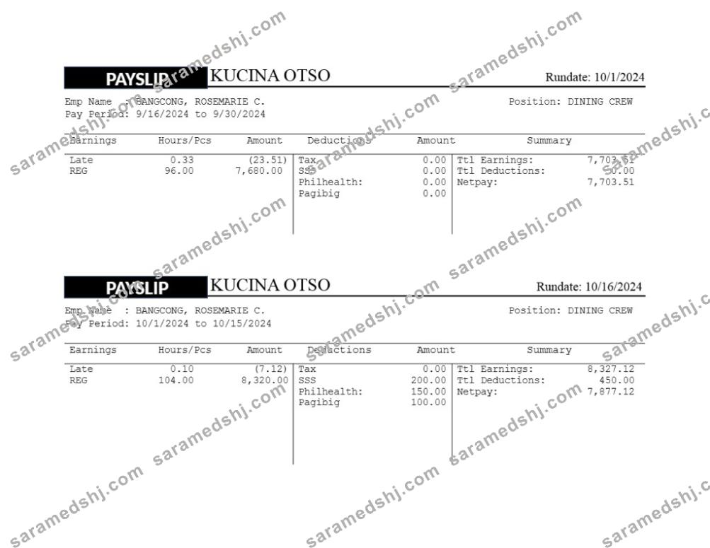 Kusina Otso restaurant payslip template in Word and PDF formats.pdf, 1